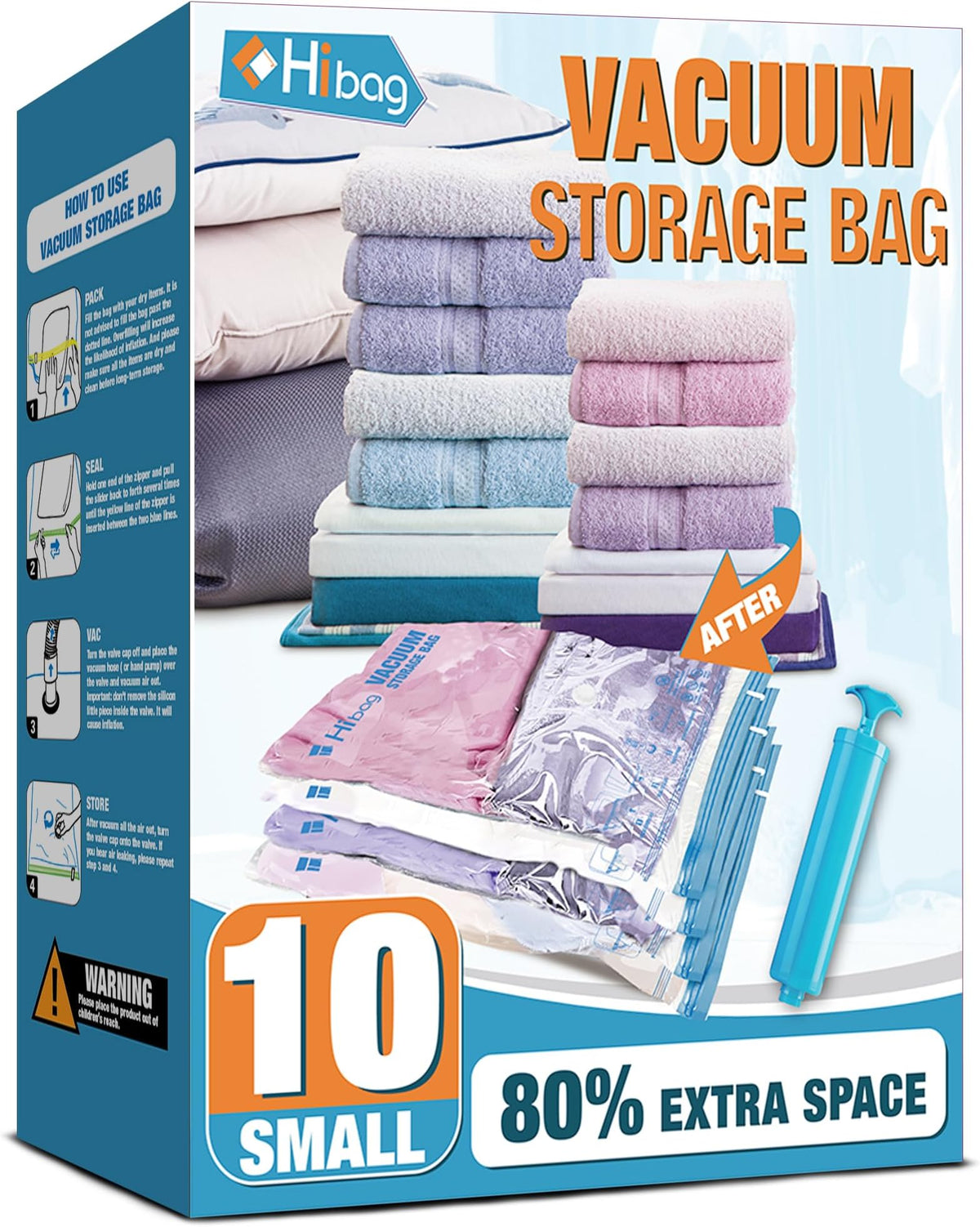 HIBAG Vacuum Storage Bags, 10 Jumbo Space Saver Vacuum Seal Bags, Space Bags, Vacuum Sealer Bags for Clothes, Comforters, Blankets, Bedding (10J)